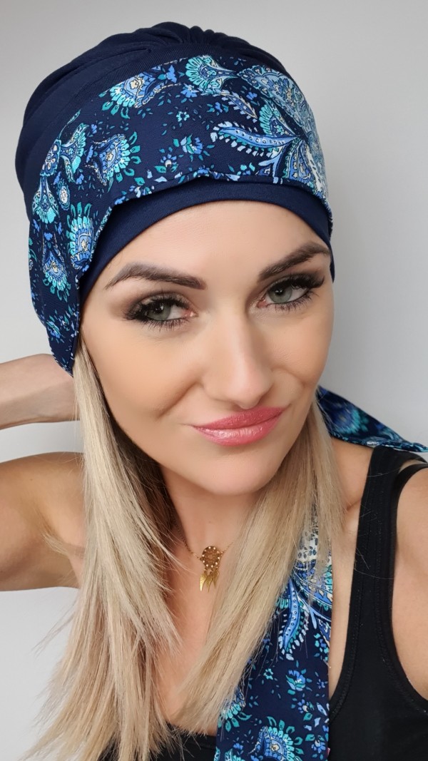 Granatowy turban Lena - po chemioterapii - Sklep internetowy online