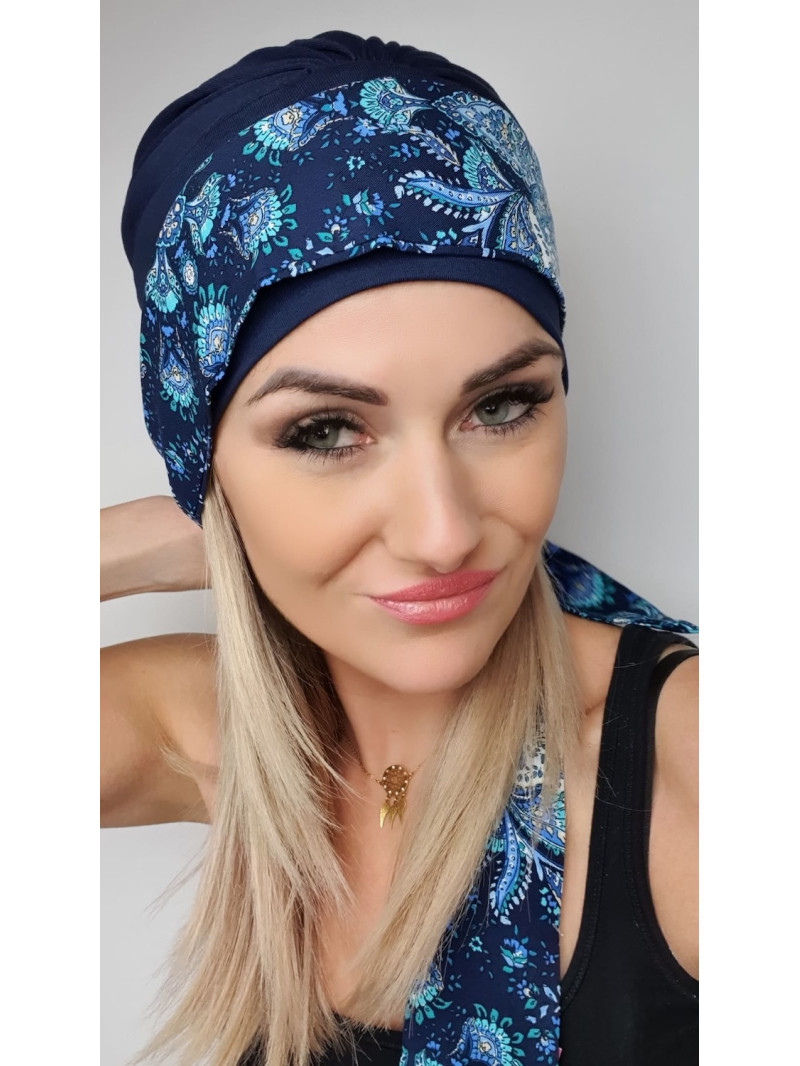 Granatowy turban Lena - po chemioterapii - Sklep internetowy online