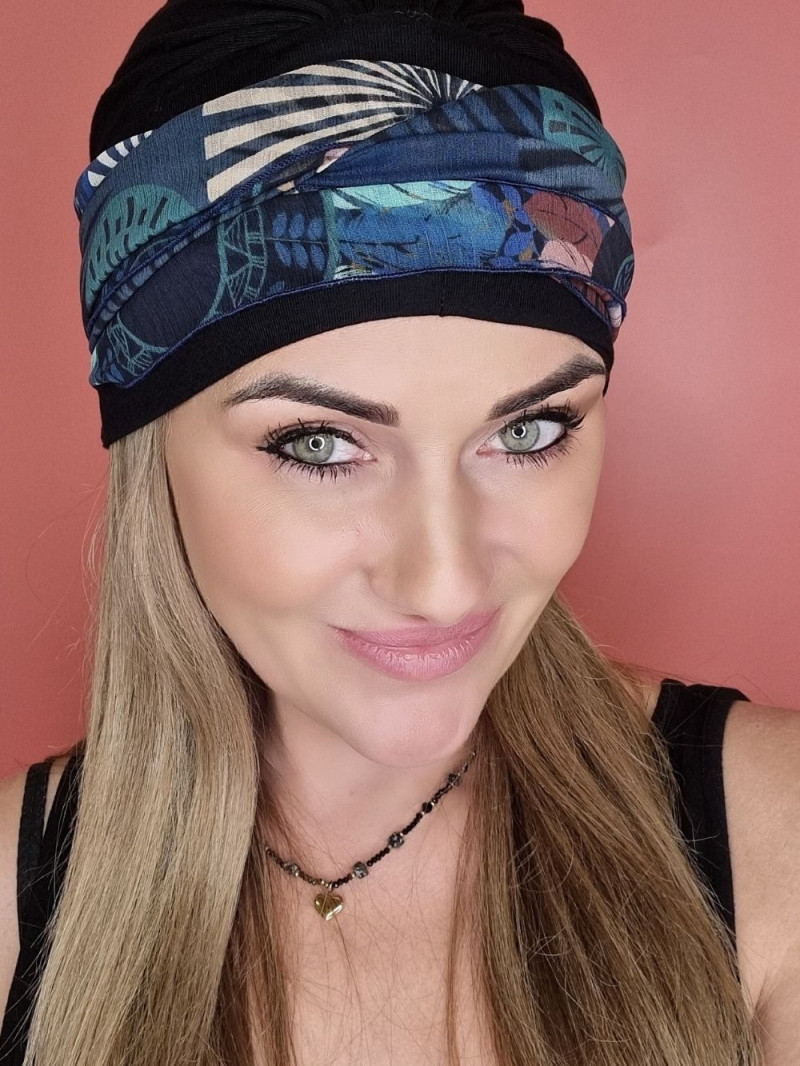 czarny turban z szarfą - po chemioterapii - sklep internetowy