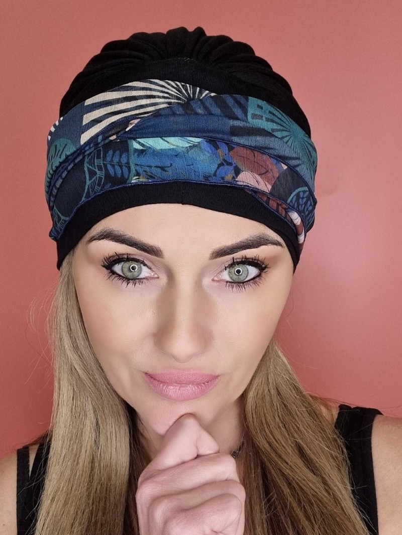 czarny turban z szarfą - po chemioterapii - sklep internetowy