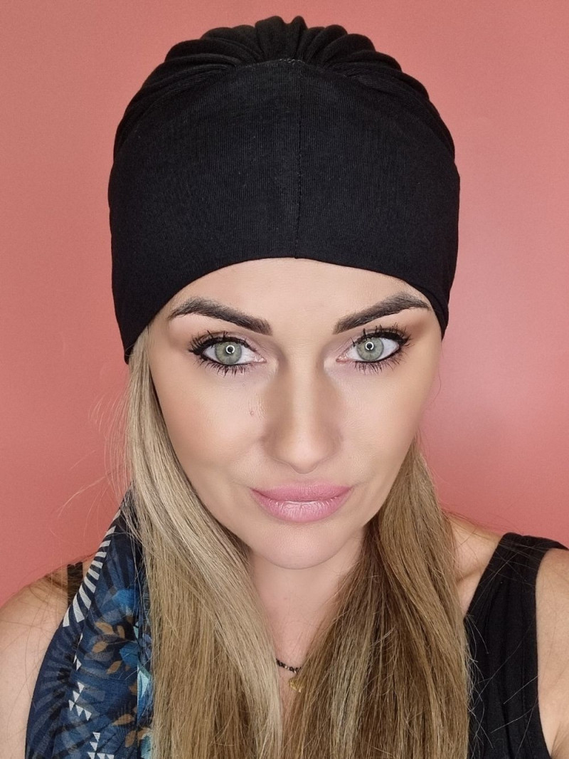czarny turban z szarfą - po chemioterapii - sklep internetowy
