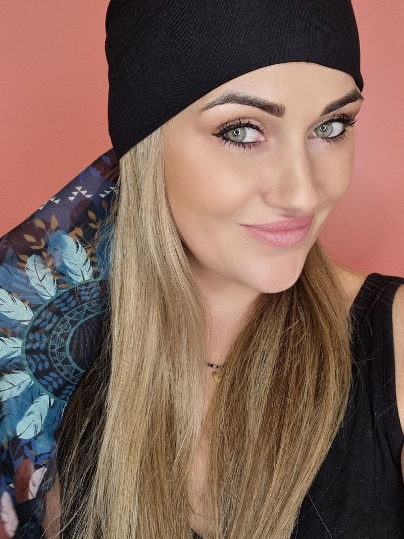 czarny turban z szarfą - po chemioterapii - sklep internetowy