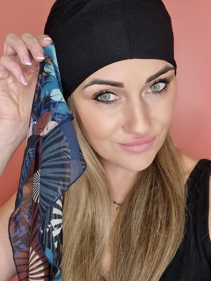 czarny turban z szarfą - po chemioterapii - sklep internetowy