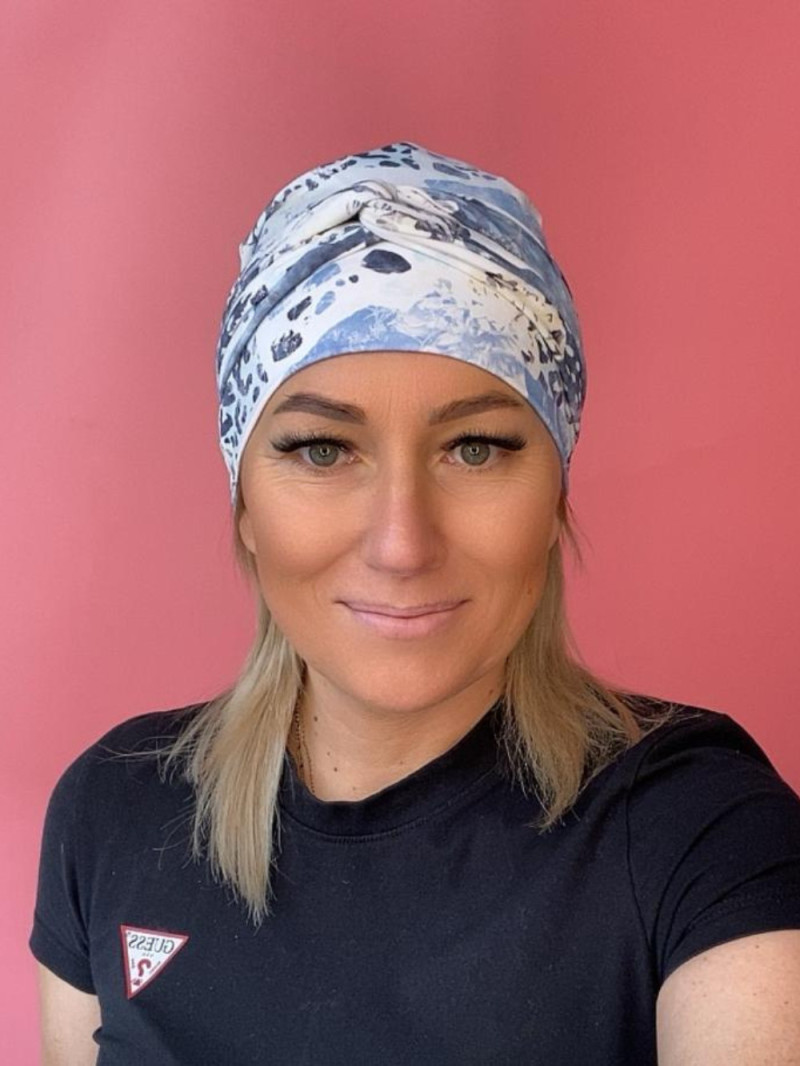 Turban z szarfami - niebieski - Sklep Internetowy