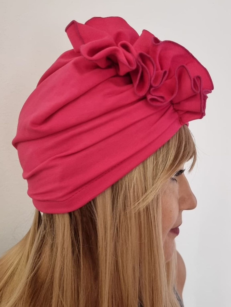 Turban damski drapowany — intensywny róż