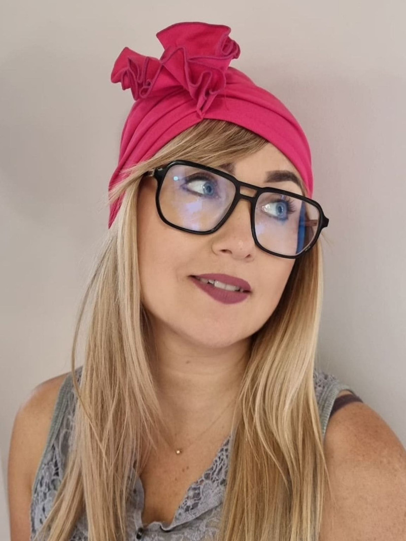 Turban damski drapowany — intensywny róż