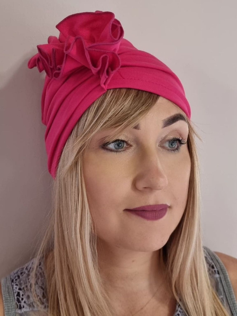 Turban damski drapowany — intensywny róż