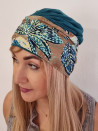 Turban damski drapowany — turkusowy w liście