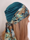Turban damski drapowany — turkusowy w liście