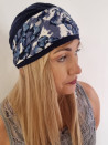 Turban damski drapowany granatowy w niebiesko-białe kwiaty