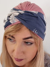Turban damski drapowany — brudny róż i granat w liście