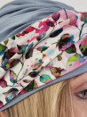 Turban damski drapowany — szary w kolorowe kwiaty