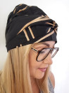 Turban damski drapowany — czarny w beżowe linie