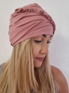 Turban damski z falbanką — brudny róż