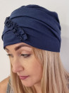 Turban damski z falbanką — granatowy