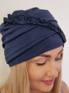 Turban damski z falbanką — granatowy