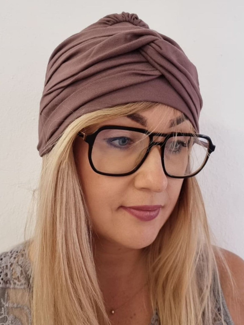 Turban damski ze skrzyżowanym przodem — brudny róż