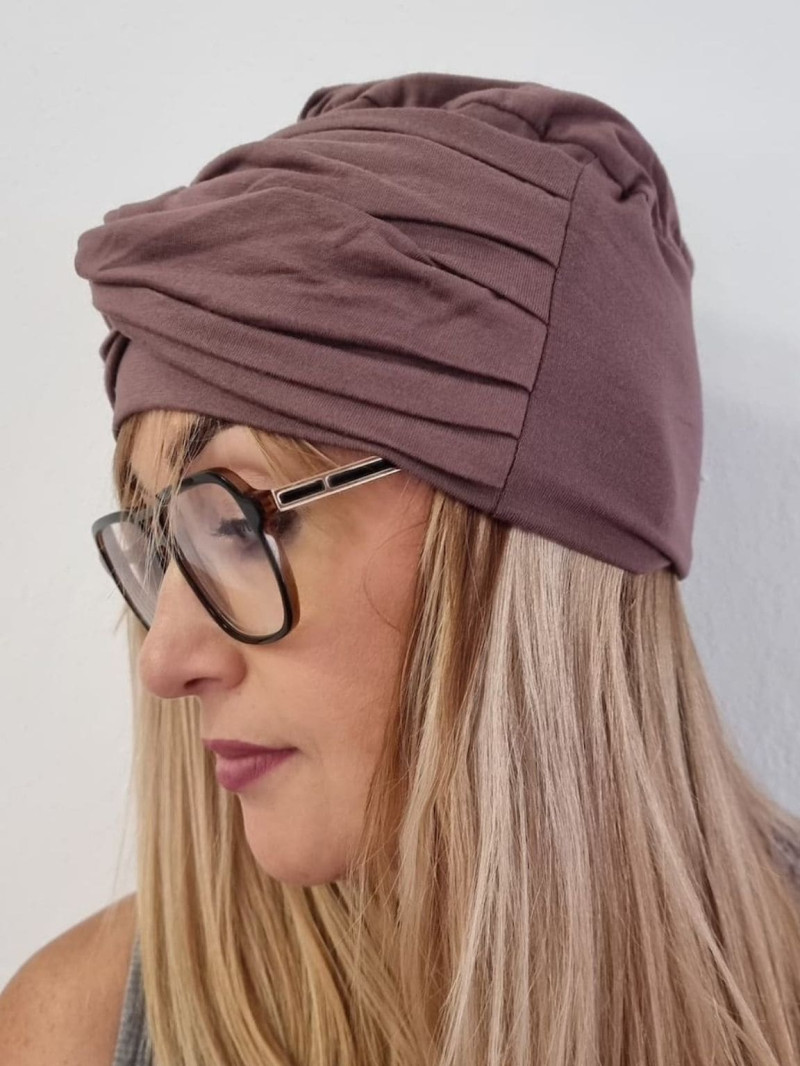 Turban damski ze skrzyżowanym przodem — brudny róż