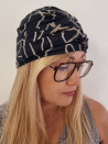 Turban damski drapowany — granatowy w beżowy wzór abstrakcyjny