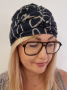 Turban damski drapowany — granatowy w beżowy wzór abstrakcyjny