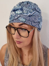 Turban damski drapowany — niebiesko-biały wzór ornamentalny
