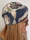 Turban damski drapowany — granatowy w beżowe liście