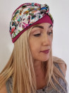 Turban damski amarantowy w kolorowe kwiaty