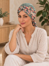 Turban damski drapowany szałwiowy w kolorowe kwiaty
