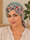 Turban damski drapowany szałwiowy w kolorowe kwiaty