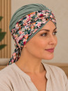 Turban damski drapowany szałwiowy w kolorowe kwiaty