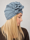 Turban damski z dużym kwiatem – szaroniebieski – zdjęcie 1