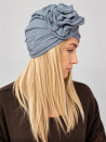 Turban damski z dużym kwiatem – szaroniebieski – zdjęcie 2