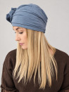 Turban damski z dużym kwiatem – szaroniebieski – zdjęcie 3
