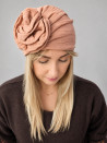 Turban damski z dużym kwiatem – brzoskwiniowy beż – zdjęcie 1