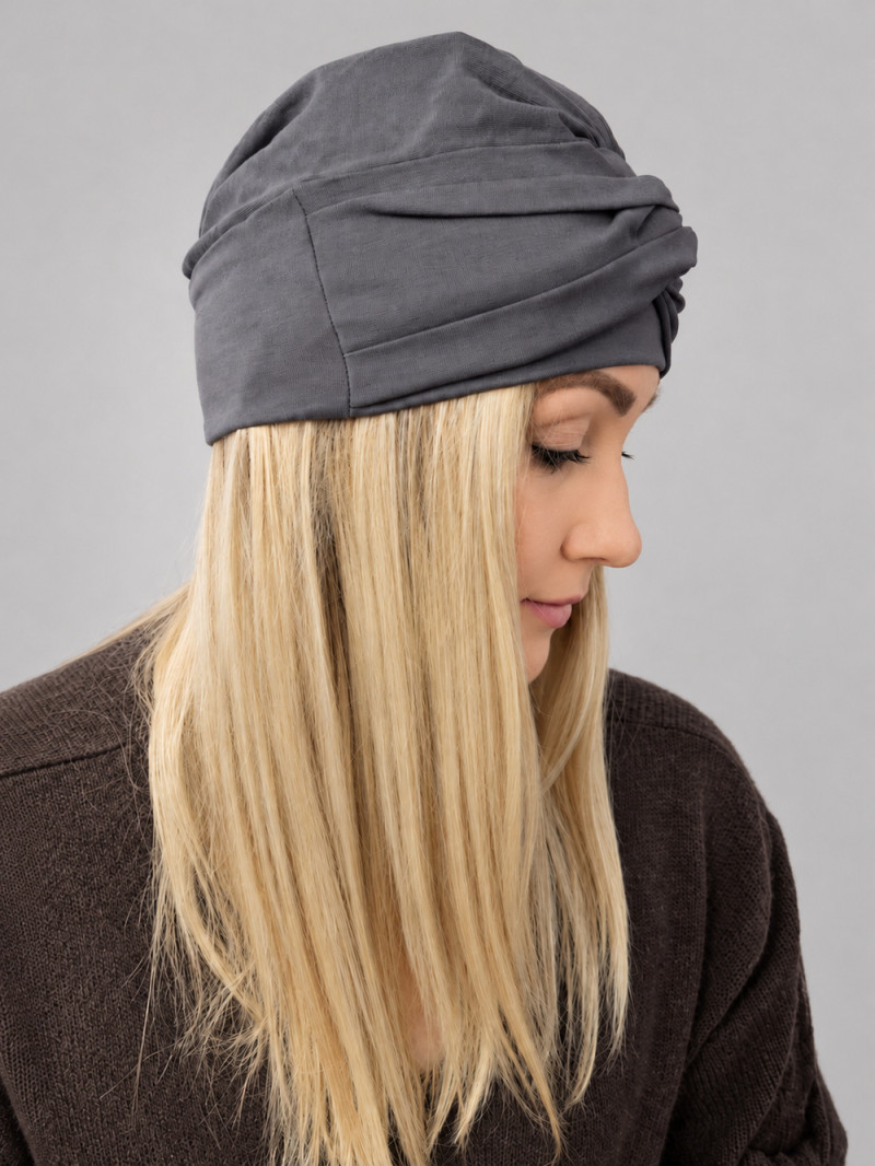 Turban damski z drapowaniem – grafitowy – zdjęcie 3