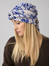 Turban damski z wiązaniem – granatowo-kremowy wzór – zdjęcie 3