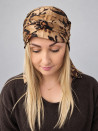 Turban z chustą – oliwkowo-beżowy wzór roślinny – zdjęcie 1