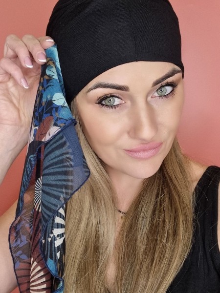 czarny turban z szarfą - po chemioterapii - sklep internetowy