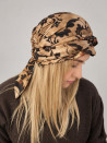 Turban z chustą – oliwkowo-beżowy wzór roślinny – zdjęcie 2