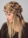 Turban z chustą – oliwkowo-beżowy wzór roślinny – zdjęcie 3