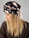 Turban z chustą – pudroworóżowy wzór na czerni – zdjęcie 2