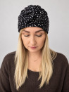 Turban damski z wiązaniem – biały mikrowzór na czerni – zdjęcie 1