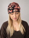 Turban damski z drapowaniem – koralowe liście na czerni – zdjęcie 1