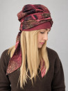 Turban z długą chustą – bordowy ornament – zdjęcie 2