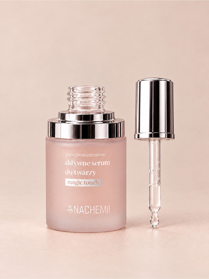 Serum Magic Touch do pielęgnacji twarzy i nawilżenia, 30 ml — Butelka i aplikator