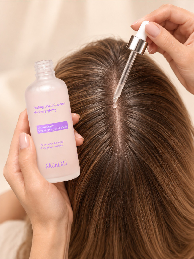 Peeling trychologiczny NACHEMII do skóry głowy — Wizualizacja aplikacji