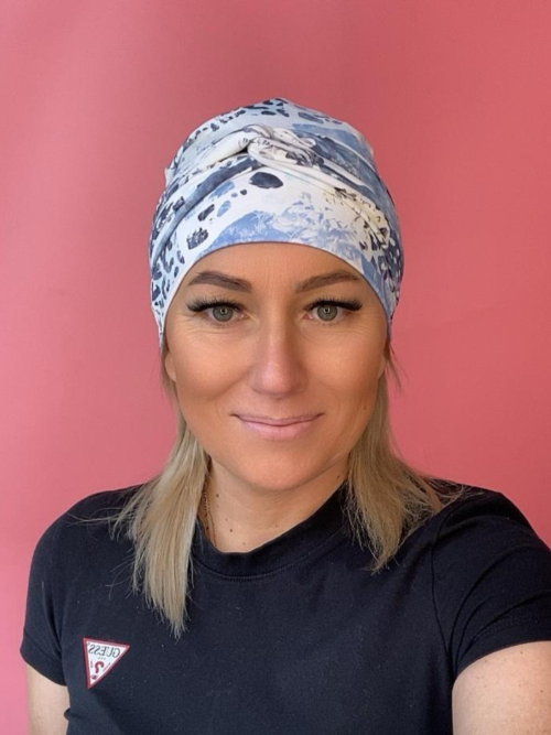 Turban z szarfami - niebieski - Sklep Internetowy