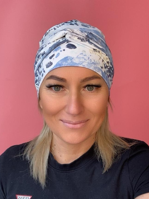 Turban z szarfami - niebieski - Sklep Internetowy