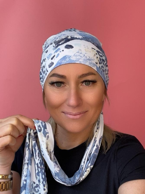 Turban z szarfami - niebieski - Sklep Internetowy